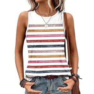 Striped Round Neck Sleeveless Top